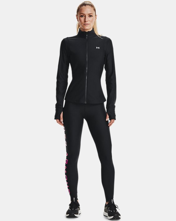 Damen HeatGear® Armour No-Slip Waistband Branded Full-Length-Leggings, Black, pdpMainDesktop image number 2